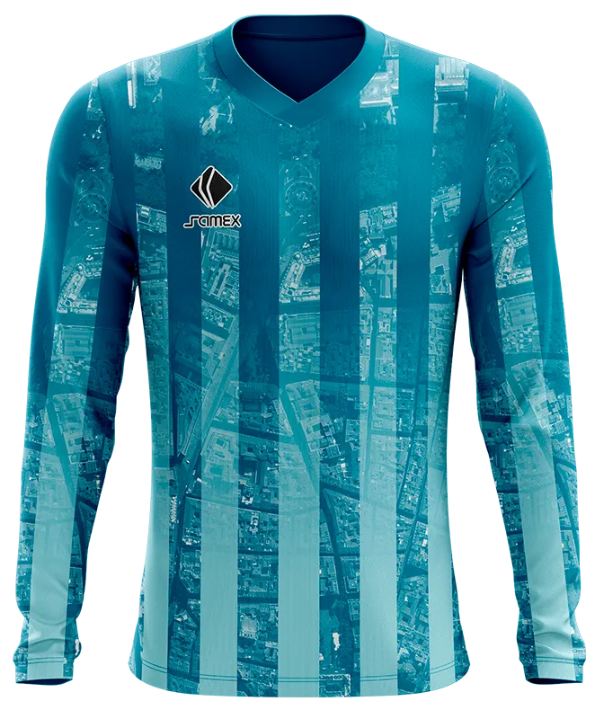 CAMISETA FUTBOL MANGA LARGA COD. 002 TURQUESA FRANJAS