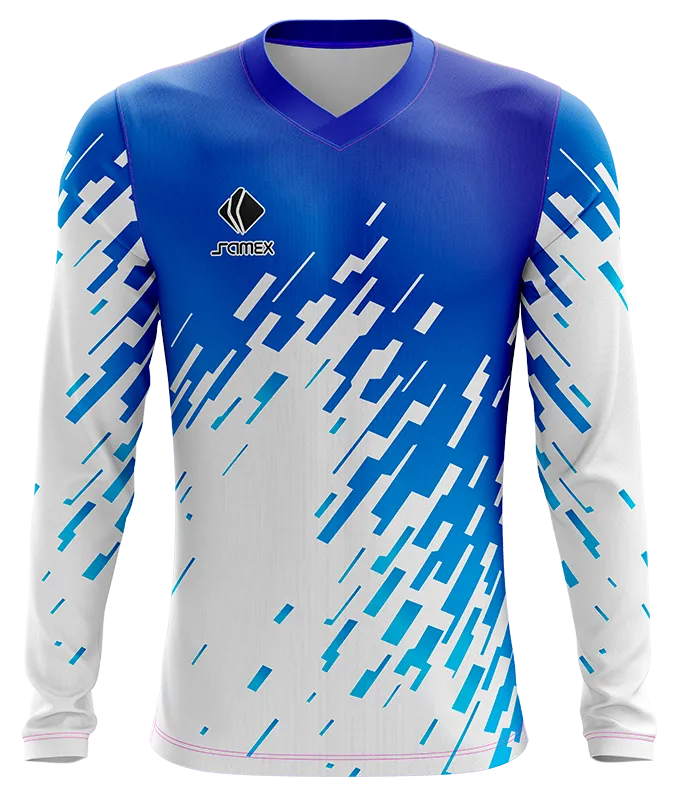 CAMISETA FUTBOL MANGA LARGA COD. 006 BLANCO - DEGRADE AZUL
