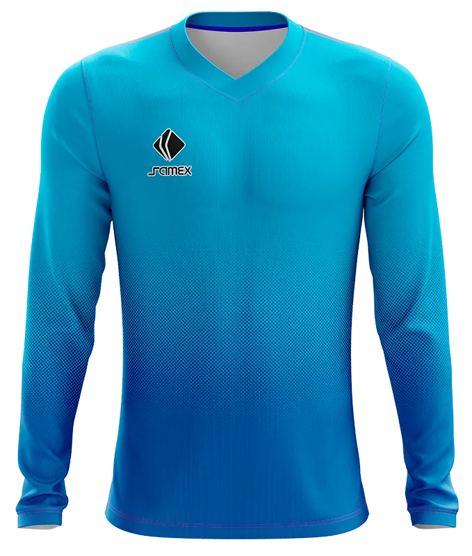 CAMISETA FUTBOL MANGA LARGA COD. 007 CELESTE DEGRADE AZUL