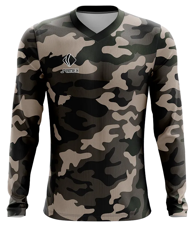 CAMISETA FUTBOL MANGA LARGA COD. 008 CAMUFLAJE VERDE MILITAR