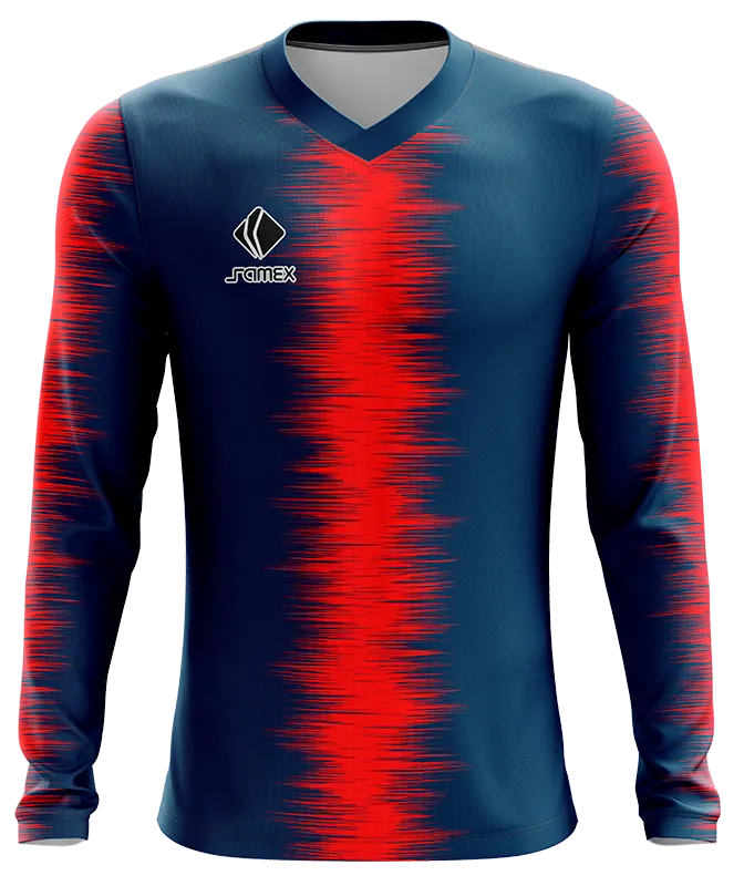 CAMISETA FUTBOL MANGA LARGA COD. 013 AZUL - LINEAS ROJO