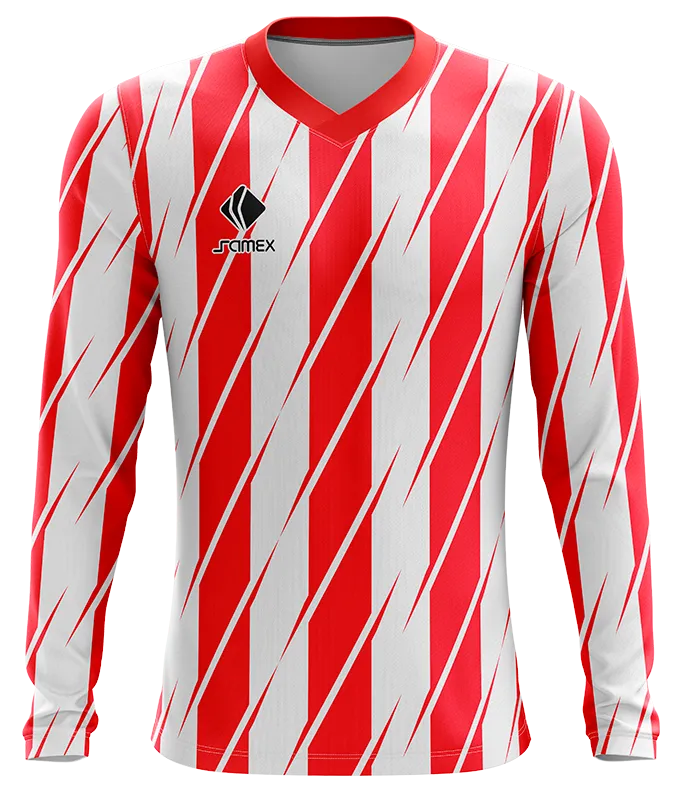 CAMISETA FUTBOL MANGA LARGA COD. 017 BLANCO - FRANJAS ROJO