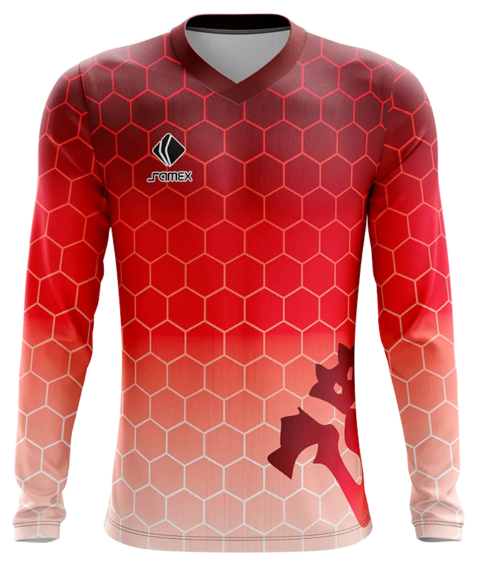CAMISETA FUTBOL MANGA LARGA COD. 019 ROJO DEGRADE - HEXAGONOS