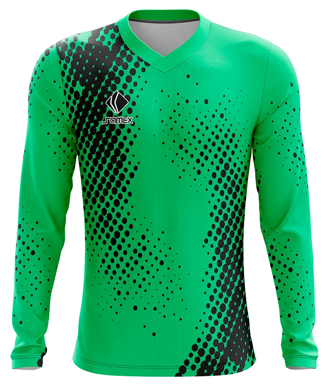 CAMISETA FUTBOL MANGA LARGA COD. 021 VERDE PUNTOS NEGRO