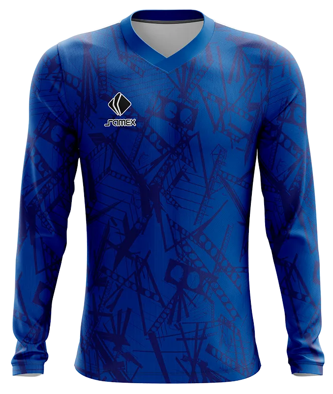 CAMISETA FUTBOL MANGA LARGA COD. 022 AZUL BARRAS CON CIRCULO