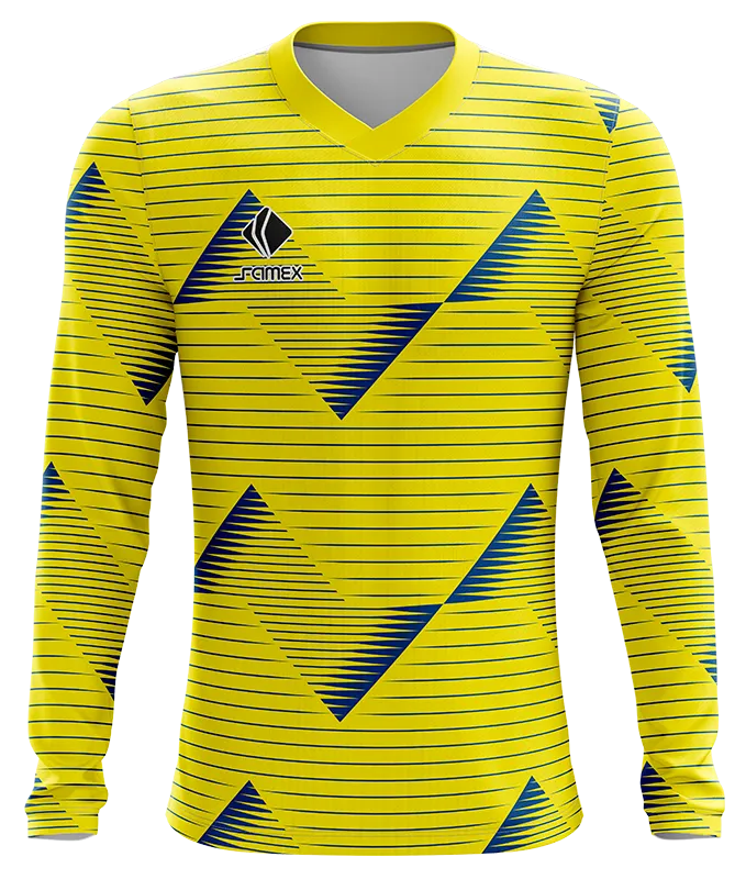 CAMISETA FUTBOL MANGA LARGA COD. 030 AMARILLO - LINEAS AZUL