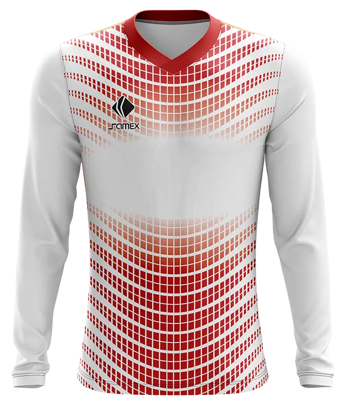 CAMISETA FUTBOL MANGA LARGA COD. 036 BLANCO - CUADROS ROJOS
