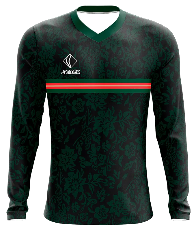 CAMISETA FUTBOL MANGA LARGA COD. 038 NEGRO - FLORES VERDE