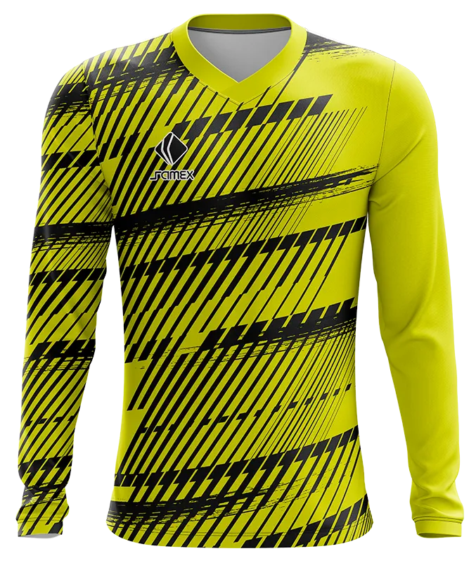 CAMISETA FUTBOL MANGA LARGA COD. 042 AMARILLO - FRANJAS NEGRO
