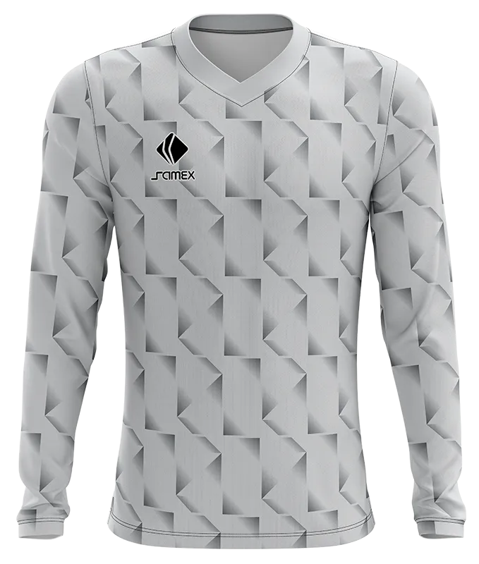 CAMISETA FUTBOL MANGA LARGA COD. 045 BLANCO - TRIANGULOS GRIS