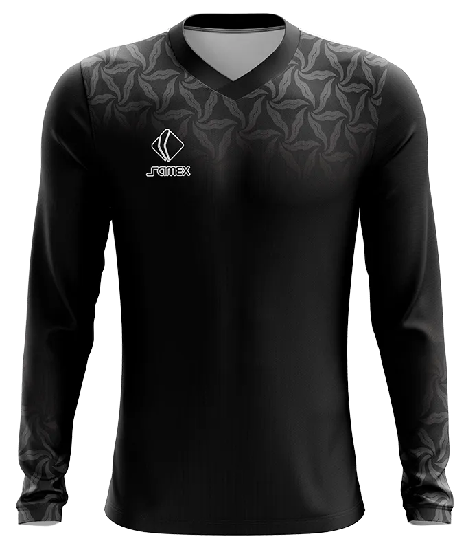 CAMISETA FUTBOL MANGA LARGA COD. 046 NEGRO - HOJAS GRIS