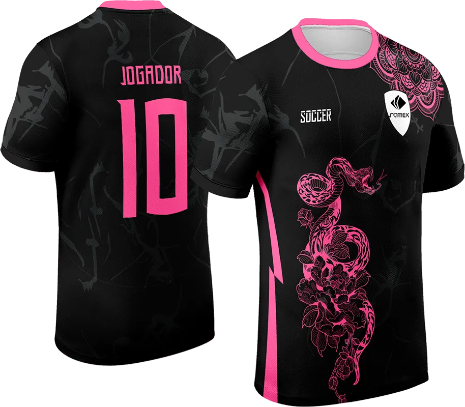 CAMISETA NEGRO - MANDALA Y SERPIENTE ROSADO cod: 0008 .