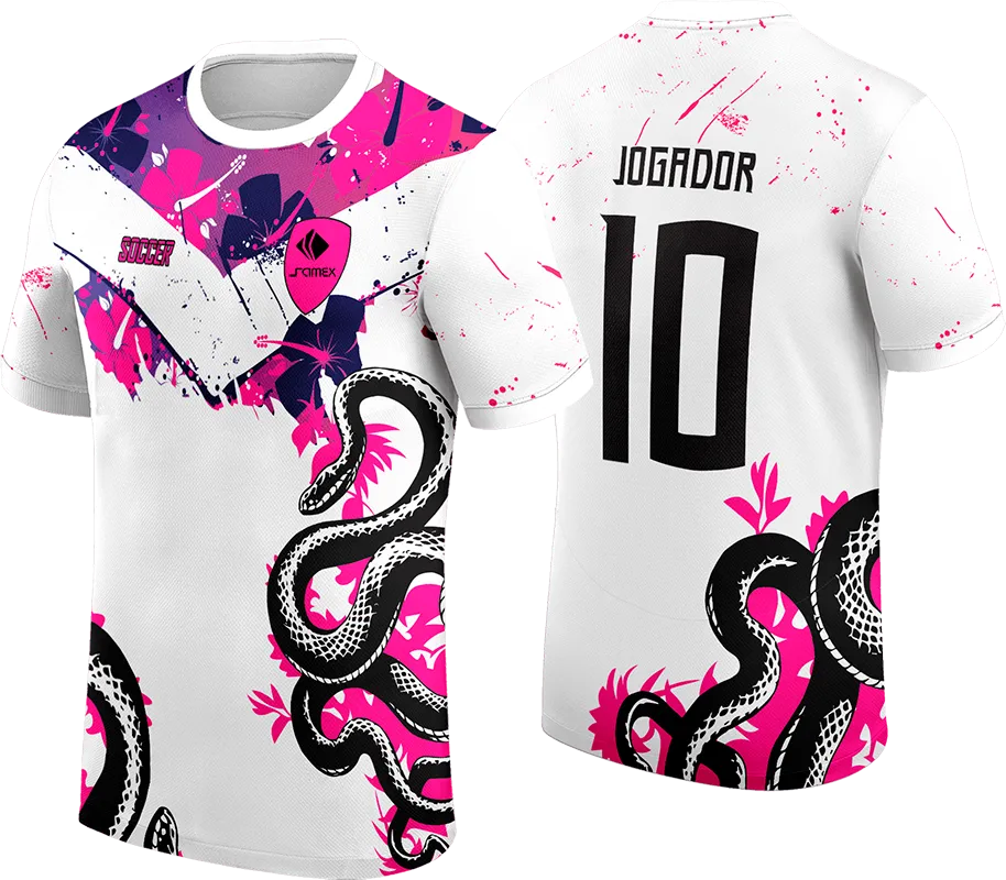 CAMISETA BLANCO - FLORES ROSADO - SERPIENTE NEGRO cod: 0010 .