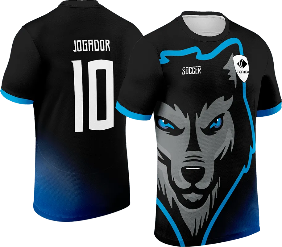 CAMISETA NEGRO DEGRADE AZUL - LOBO GRIS cod: 0019 .