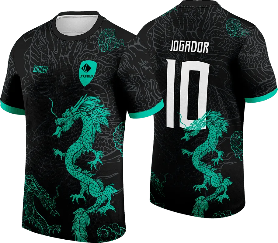CAMISETA NEGRO - ESCAMAS GRIS - DRAGON TURQUESA cod: 0022 .