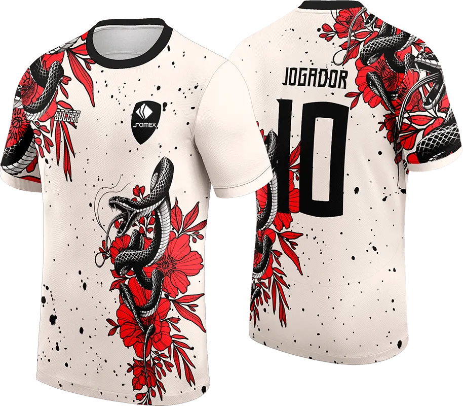 CAMISETA BLANCO - FLORES ROJO - SERPIENTE NEGRO cod: 0026 .