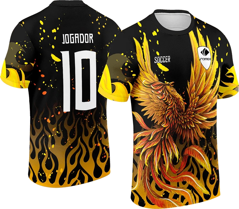 CAMISETA NEGRO - EFCETO FUEGO - AVE FENIX AMARILLO cod: 0030 .