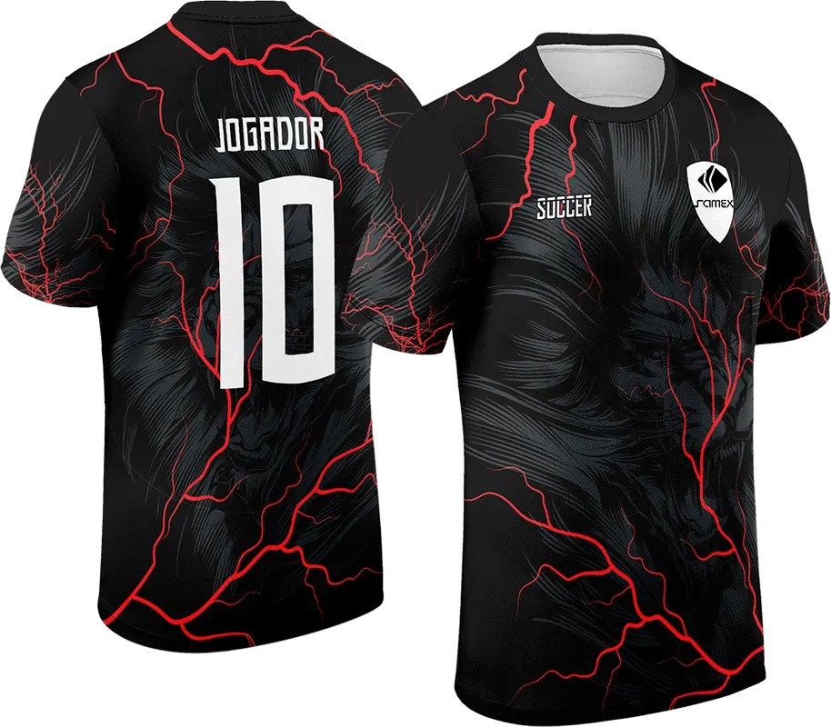 CAMISETA NEGRO - RAYOS ROJO - LEON GRIS cod: 0034 .