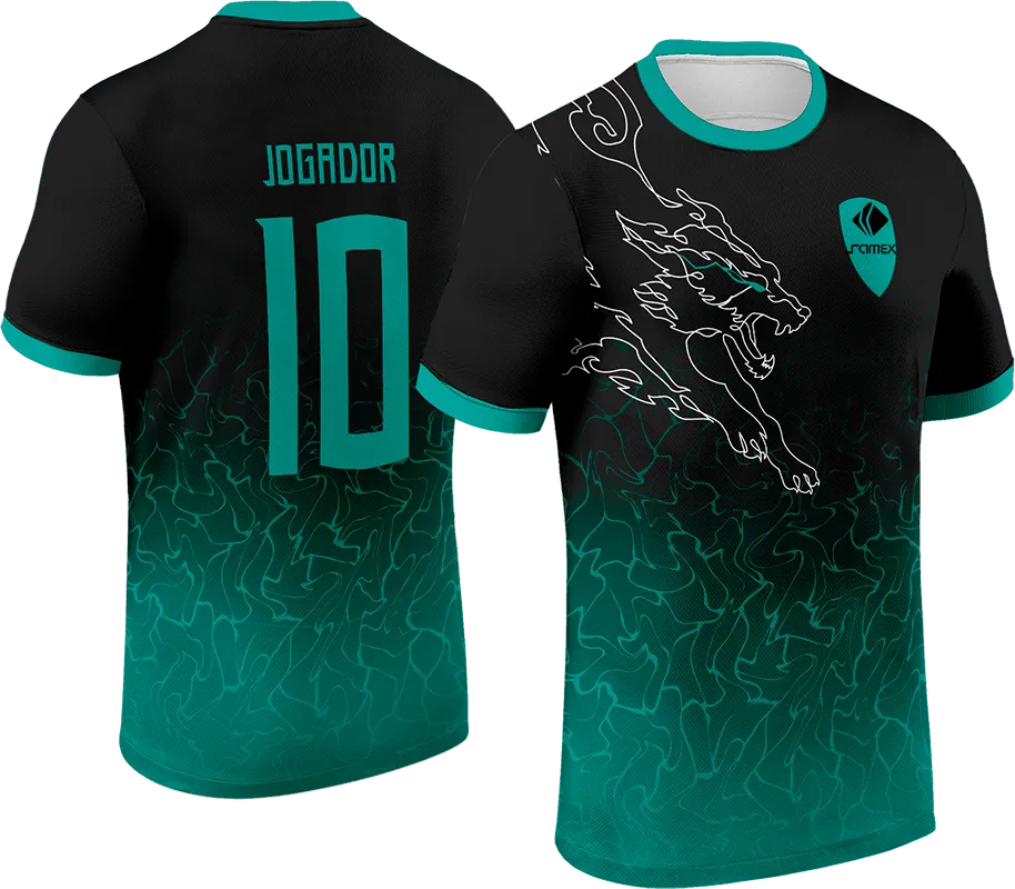 CAMISETA NEGRO DEGRADE TURQUESA - LOBO BLANCO cod: 0049 .