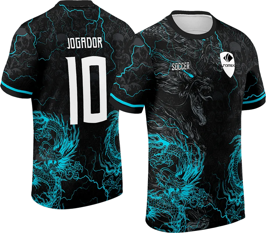 CAMISETA NEGRO - DRAGON GRIS Y CELESTE cod: 0051 .