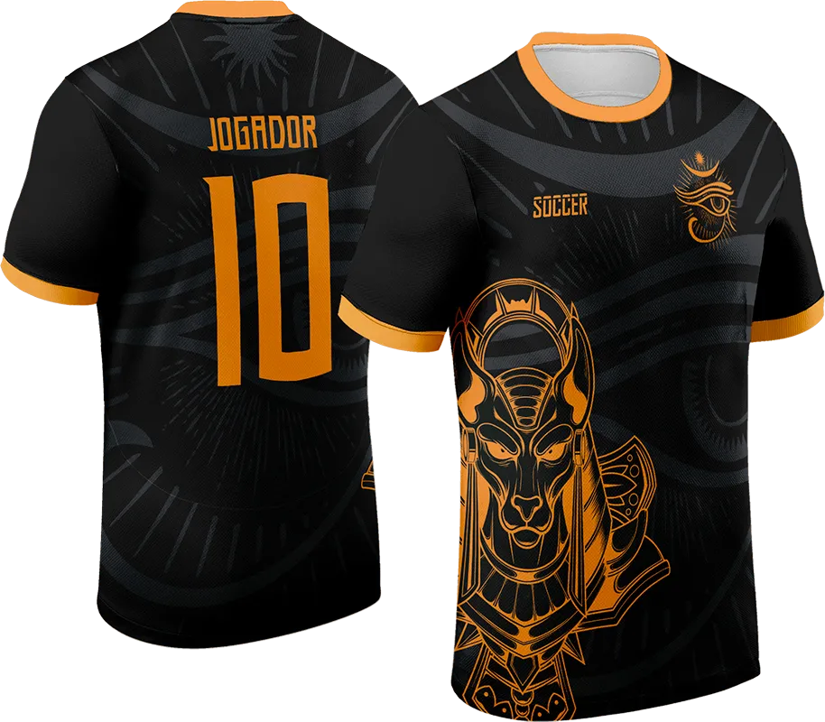 CAMISETA NEGRO - OJO HORUS Y ANUBIS NARANJA cod: 0062 .