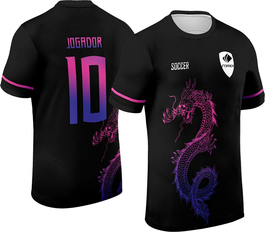 CAMISETA NEGRO - DRAGON ROSADO CON CELESTE cod: 0064 .