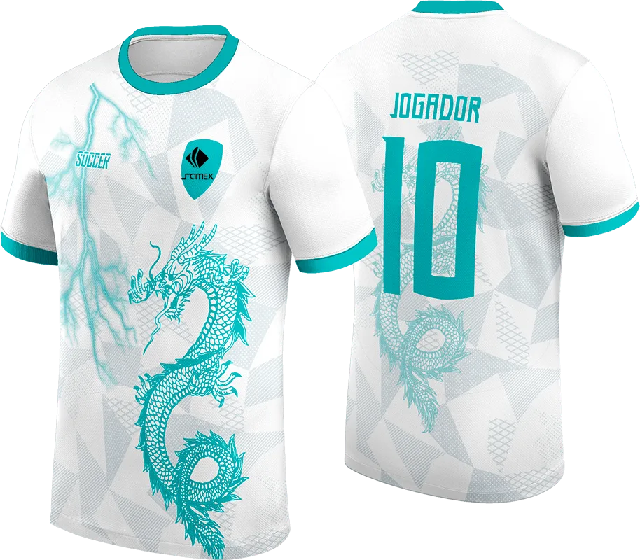 CAMISETA BLANCO - TRIANGULOS GRIS - DRAGON TURQUESA cod: 0071 .