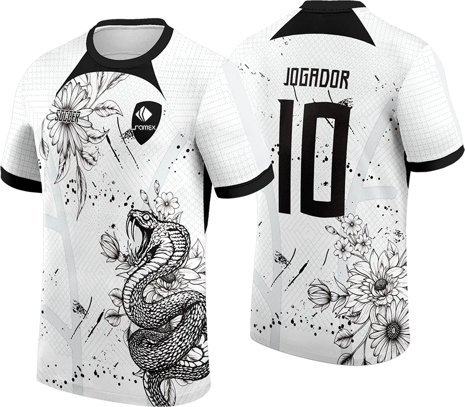 CAMISETA BLANCO - FLORES Y SERPIENTE NEGRO cod: 0076 .