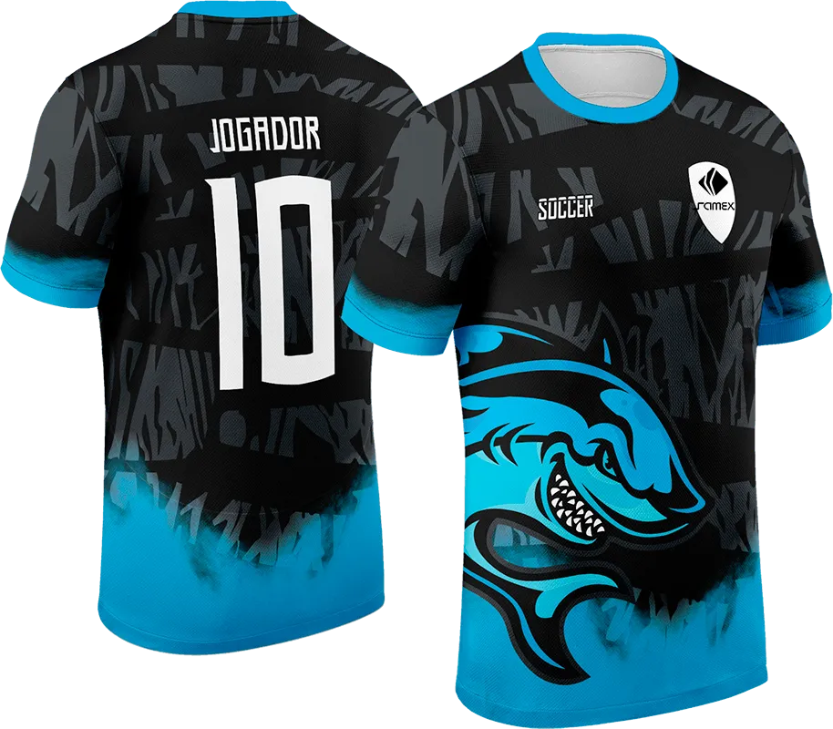 CAMISETA NEGRO CON CELESTE - TIBURON cod: 0087 .
