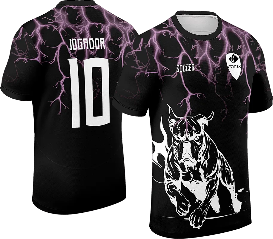 CAMISETA NEGRO - RAYOS MORADO - PIT BULL BLANCO cod: 0090 .