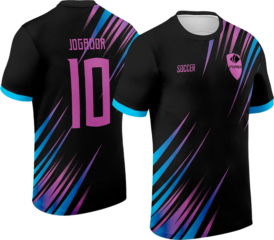 CAMISETA NEGRO - TRIANGULOS ROSADO CON CELESTE cod: 0098 .