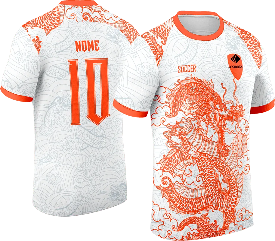 CAMISETA BLANCO - DRAGON GRIS - NARANJA cod: 0103 .