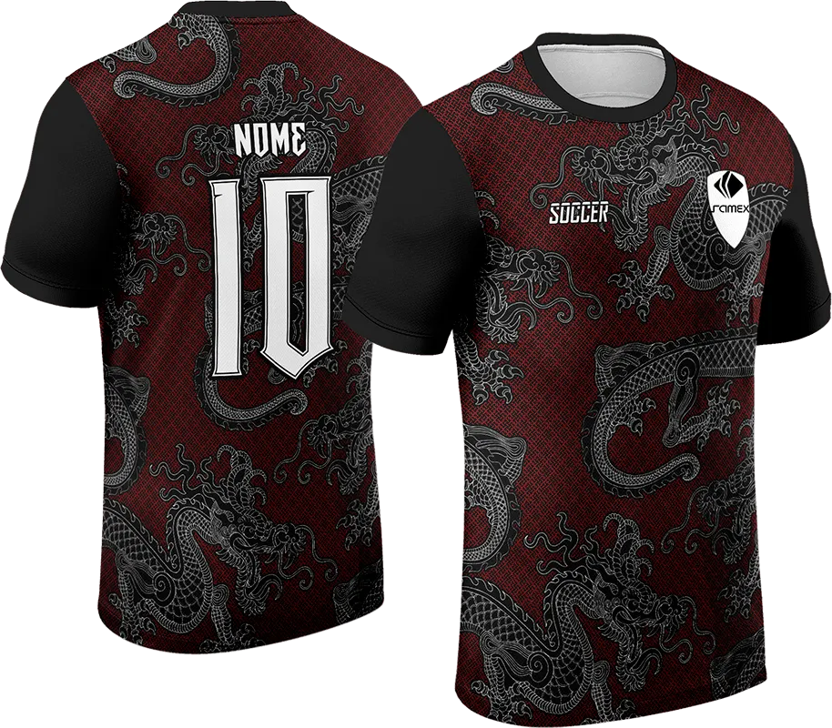 CAMISETA NEGRO ROMBOS ROJO - DRAGONES BLANCO cod: 0104 .