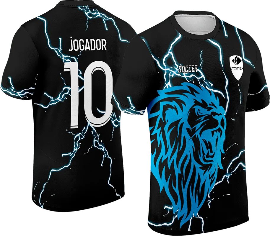CAMISETA NEGRO - RAYOS BLANCO - LEON CELESTE cod: 0113 .