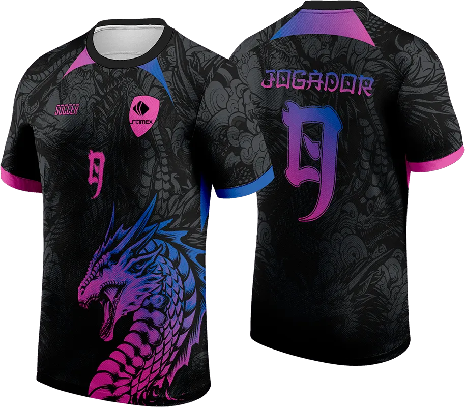 CAMISETA NEGRO - DRAGON ROSADO CON AZUL cod: 0136 .