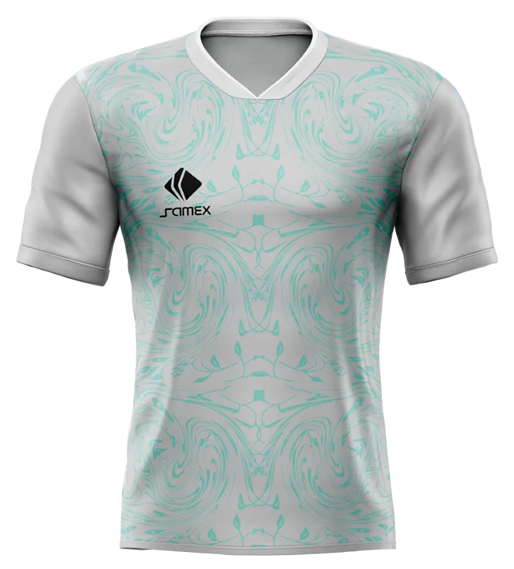 CAMISETA DE FUTBOL COD. 048 GRIS LINEAS TURQUESA