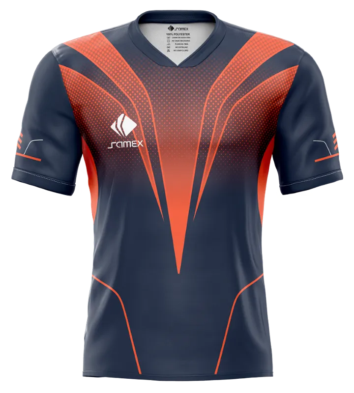 CAMISETA DE FUTBOL COD. 087 AZUL - TRIANGULOS NARANJA
