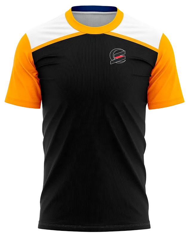 CAMISETA PADEL COD. 001 NEGRO - FRANJA BLANCO - LINEA AMARILLA