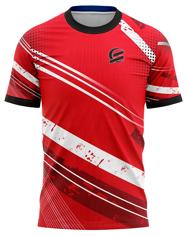 CAMISETA PADEL COD. 003 ROJO - FRANJAS BLANCO - PUNTOS NEGRO