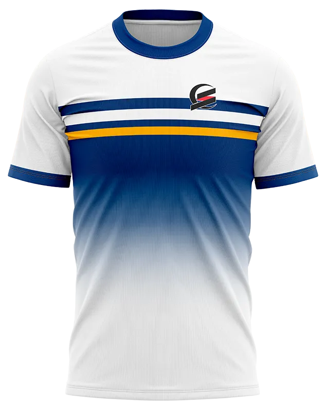 CAMISETA PADEL COD. 012 BLANCO CON AZUL - LINEA AMARILLO
