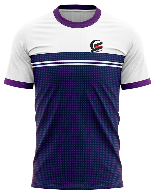 CAMISETA PADEL COD. 013 BLANCO - AZUL - CUADROS MORADO