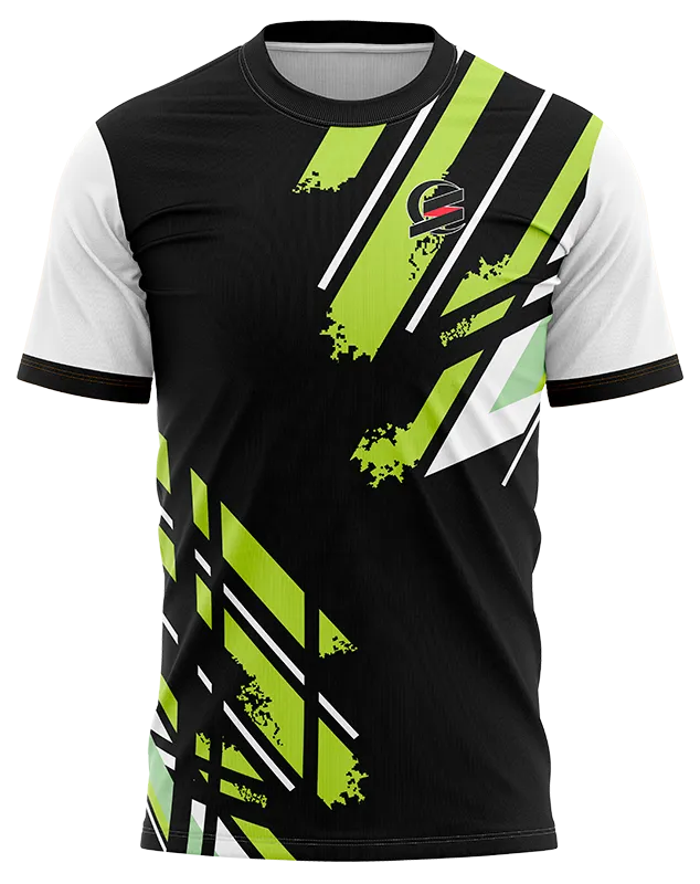 CAMISETA PADEL COD. 015 NEGRO - FRANJAS VERDE