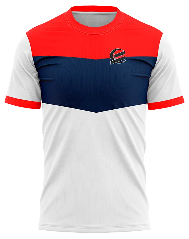 CAMISETA PADEL COD. 016 BLANCO - FRANJAS AZUL - ROJO