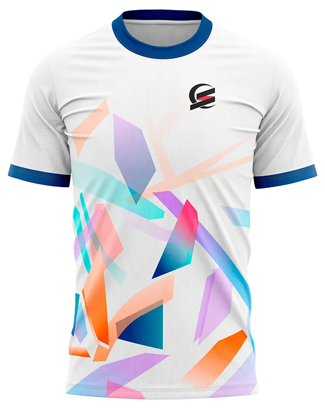 CAMISETA PADEL COD. 019 BLANCO - FIGURAS GEOMETRICAS COLORES