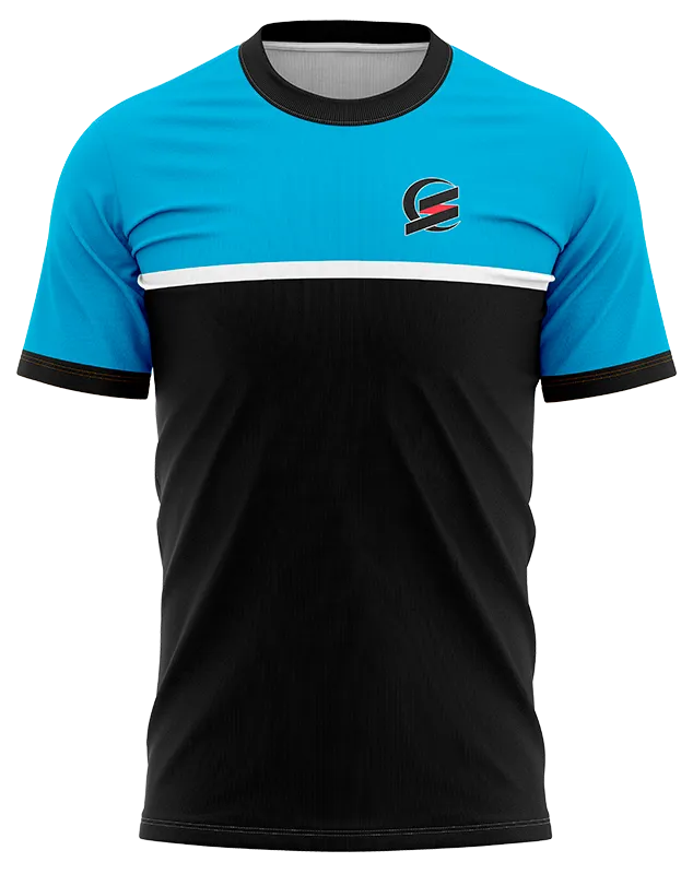 CAMISETA PADEL COD. 020 NEGRO - FRANJA CELESTE