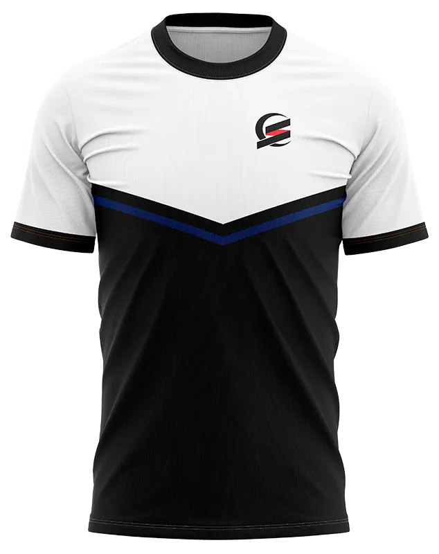 CAMISETA PADEL COD. 029 NEGRO - FRANJA BLANCO - LINEA AZUL