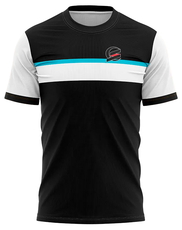 CAMISETA PADEL COD. 030 NEGRO - FRANJA BLANCO Y CELESTE