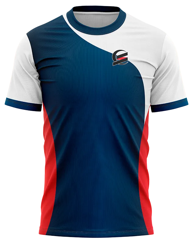CAMISETA PADEL COD. 034 AZUL - FRANJA BLANCO - ROJO