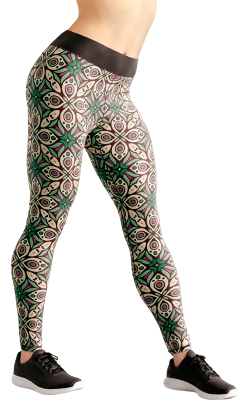 CALZA COD. 140 FLORAL FLORES MANDALA VERDE - BEIGE