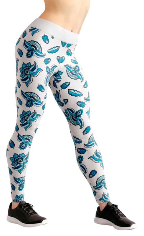 CALZA COD. 144 FLORAL BLANCO ESTAMPADO FLORES AZULES